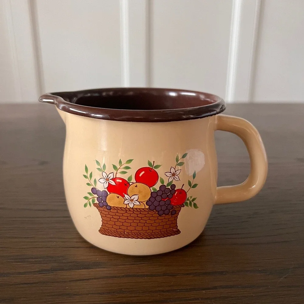 Vintage FTD Creamer Pitcher Fruit Basket Harvest Brown Rim Taiwan